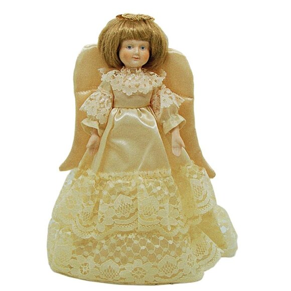 Vintage Kurt Adler Angel Tree Topper Decor Porcelain Head Arms Satin Lace Dress - Picture 1 of 12